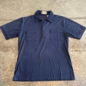 Vintage Oleg Cassini Burma 70s Disco Shirt Mens Large Blue Retro Mod Rockabilly